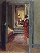 Felix Vallotton Interior with Woman in red oil painting artist
